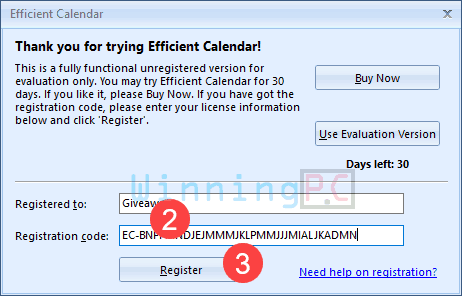 Giveaway Efficient Calendar Registration Code Step 2 Giveaway Efficient Calendar Registration Code Step 2