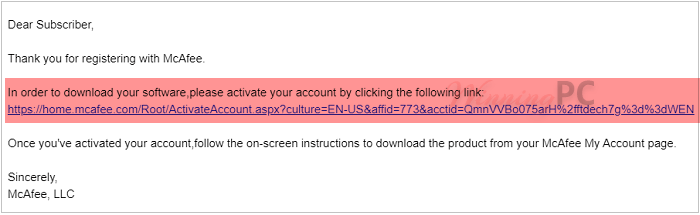 Mcafee Internet Security Confirm Link