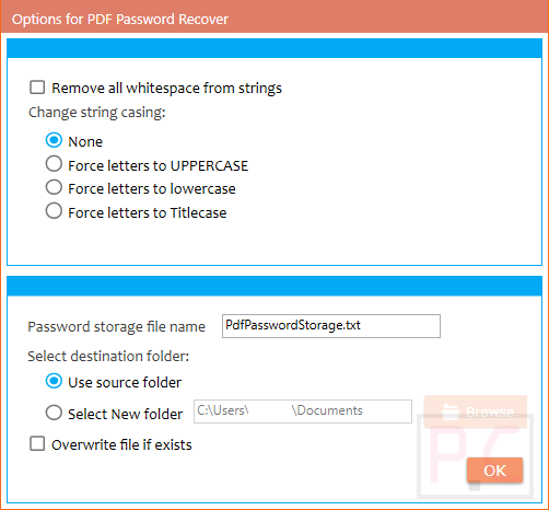 Pdf Password Recover Pro Options