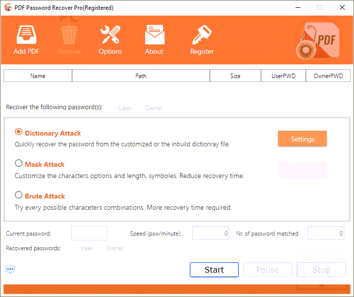 Pdf Password Recover Pro Screenshot