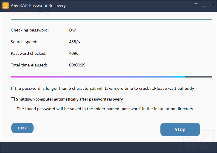 Any Rar Password Recovery Processing