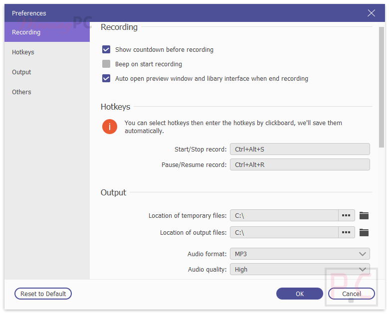 Anymp4 Audio Recorder Preferences