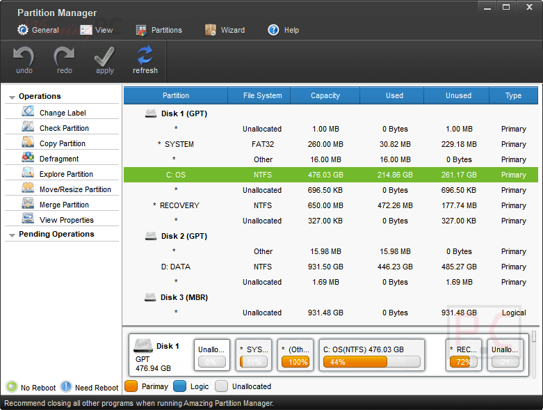 Amazing Partition Manager Pro Screenshot