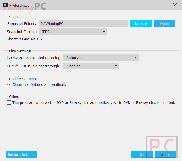 Preferences Vidmore Player