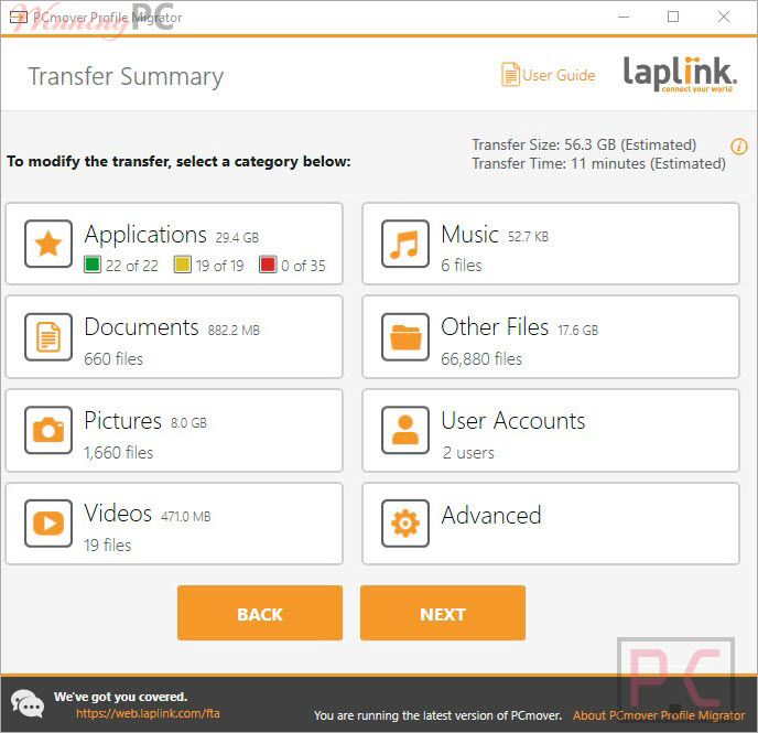 Transfer Summary Laplink Pcmover Profile Migrator