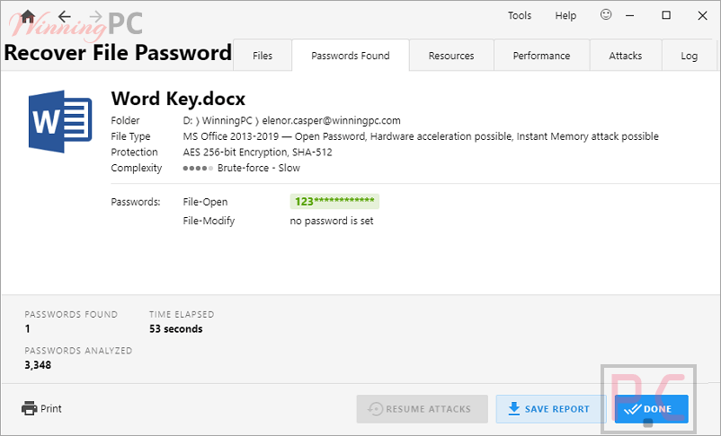 Passwords Found Word Key