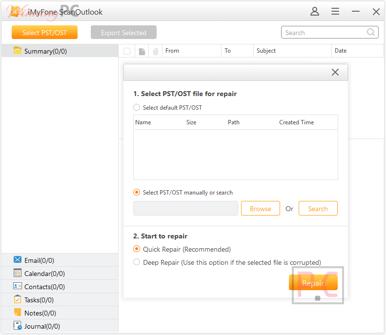 Selest File Imyfone Scanoutlook