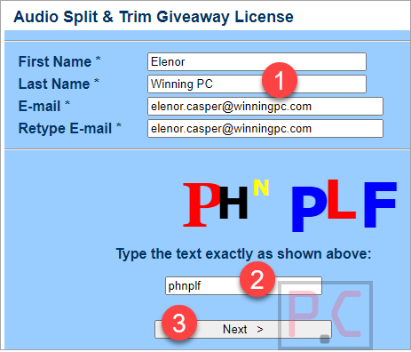 Audio Split Trim Giveaway Page
