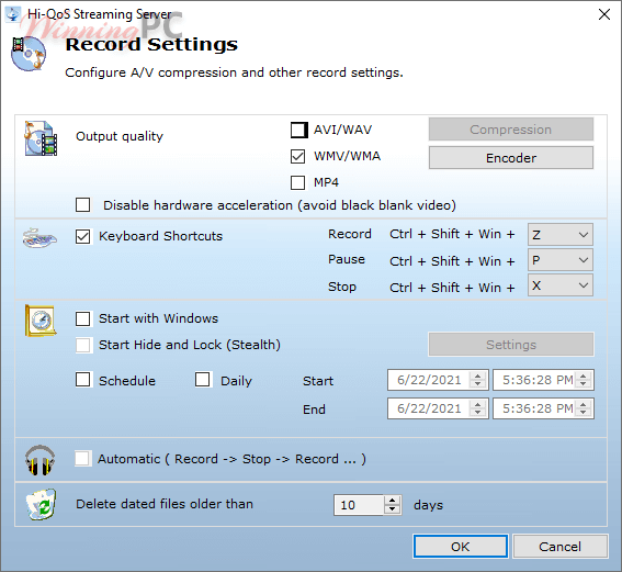 Record Settings Hi Qos Streaming Server