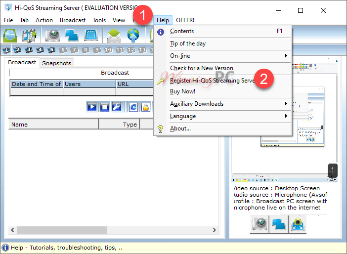 Register Hi Qos Streaming Server