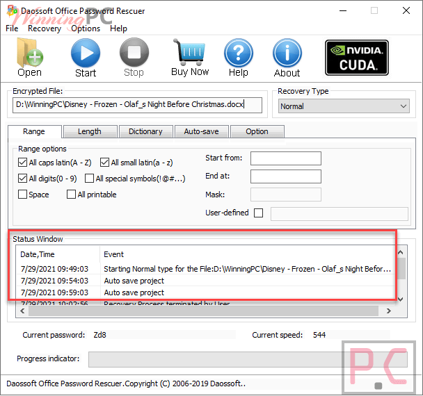 Status Windows Daossoft Office Password Rescuer Status Windows Daossoft Office Password Rescuer