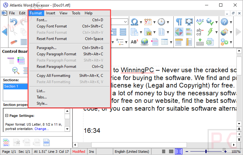 Atlantis Word Processor Format Functions