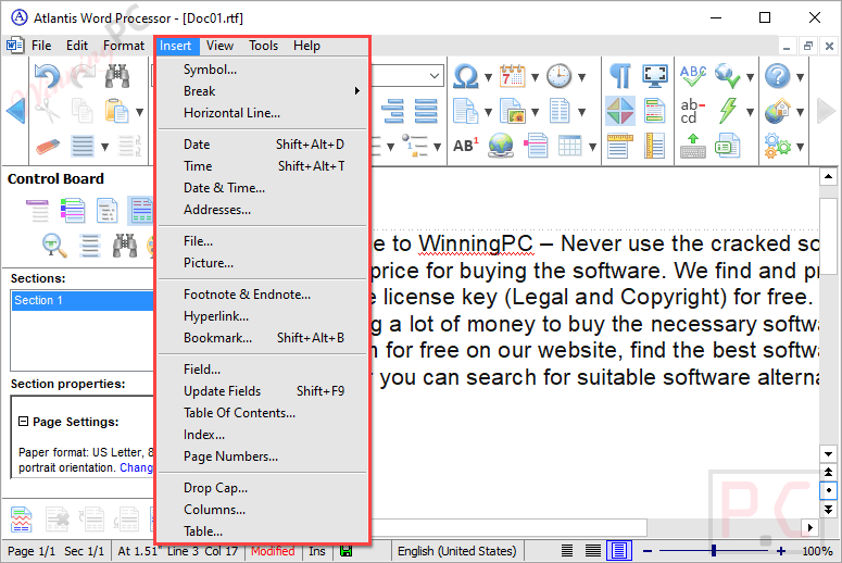 Atlantis Word Processor Insert Functions