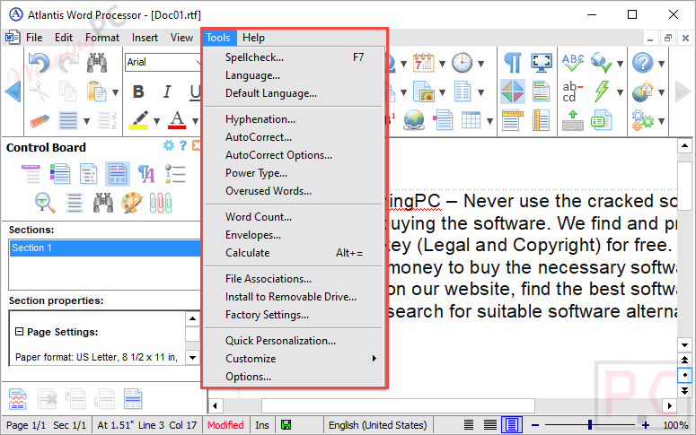 Atlantis Word Processor Tools Functions