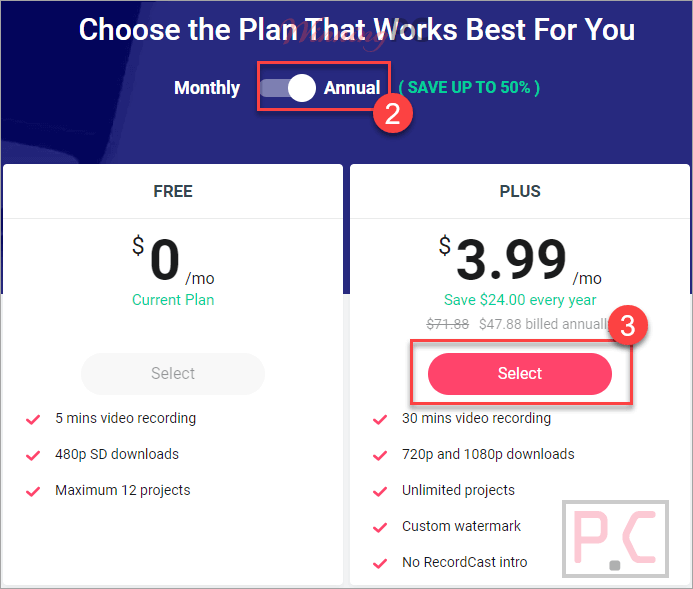 Choose Plan Recordcast