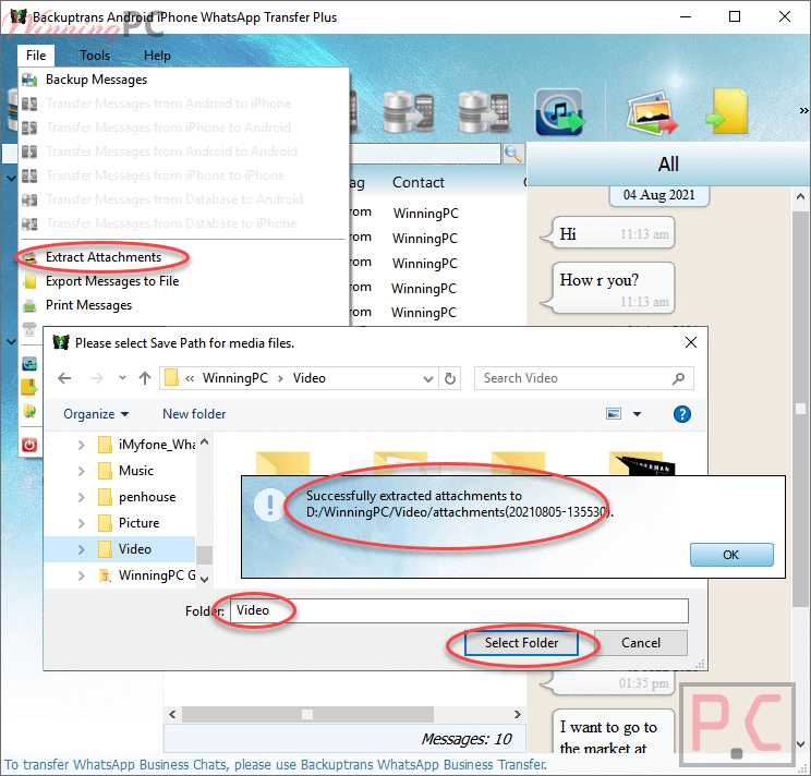 Extract Attachments Backuptrans Android Iphone Whatsapp Transfer Plus