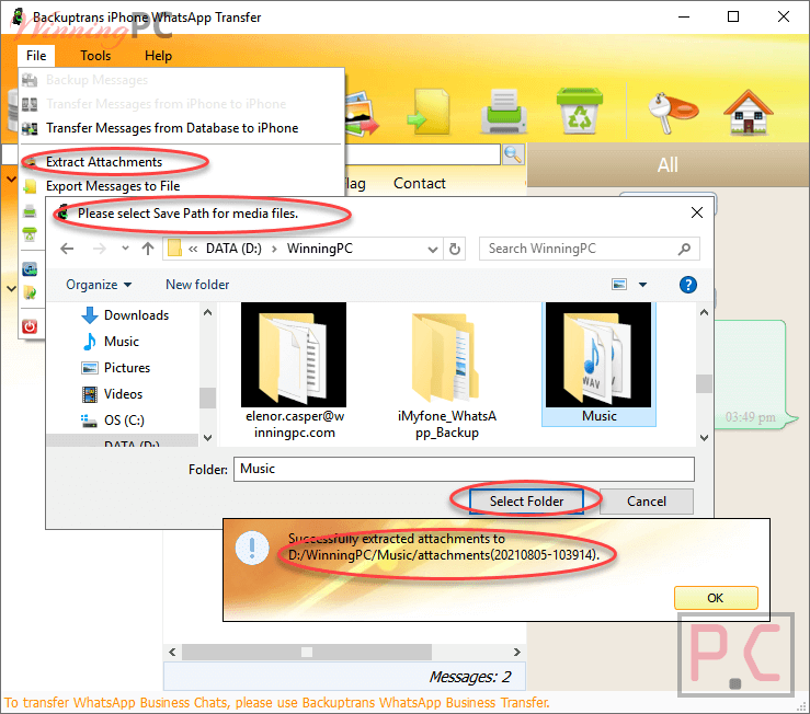 Extract Attachments Backuptrans Iphone Whatsapp Transfer