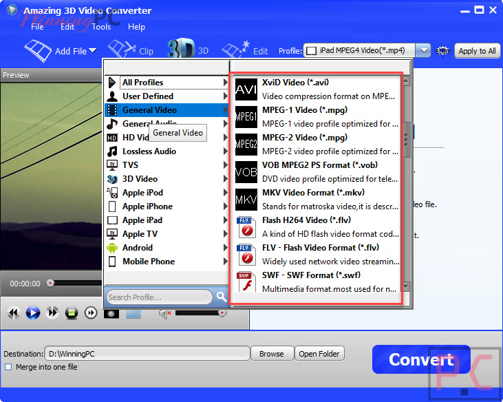 Formats Supported Amazing 3D Video Converter