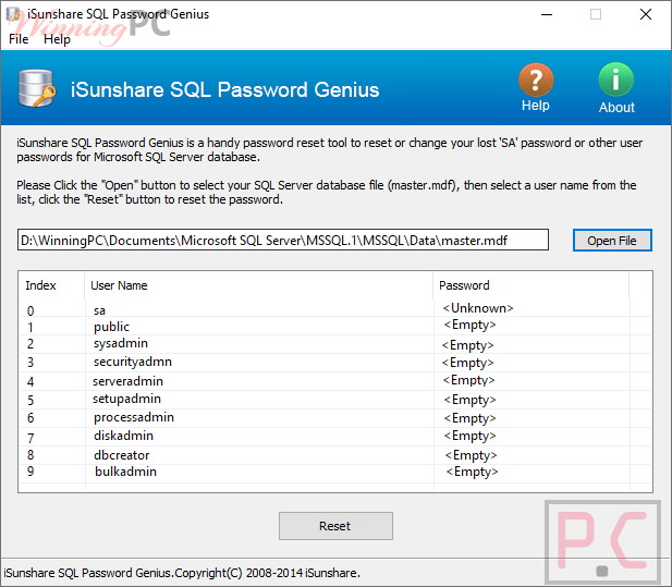 Isunshare Sql Password Genius Screenshot