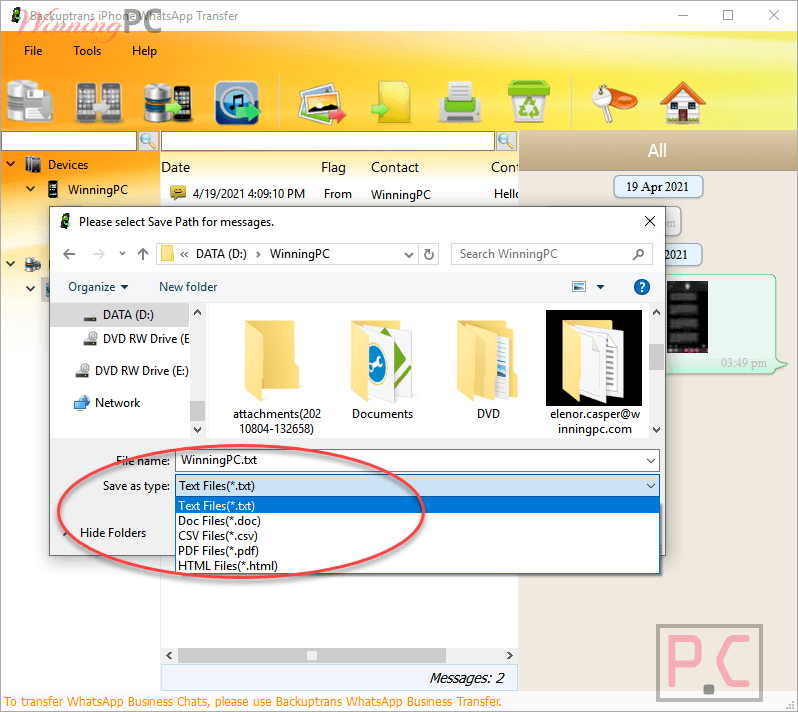 Save As Type Backuptrans Iphone Whatsapp Transfer
