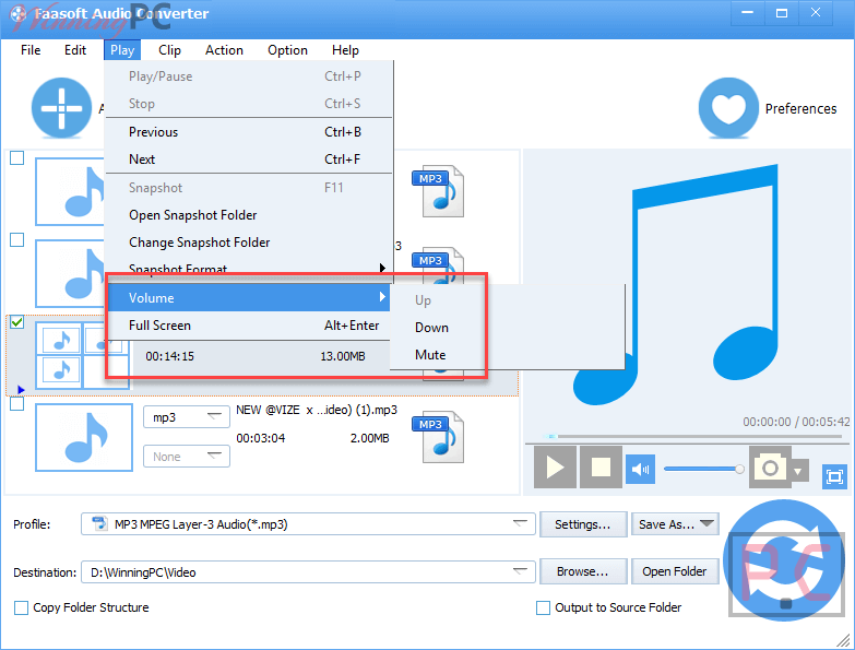 Set Volume Faasoft Audio Converter