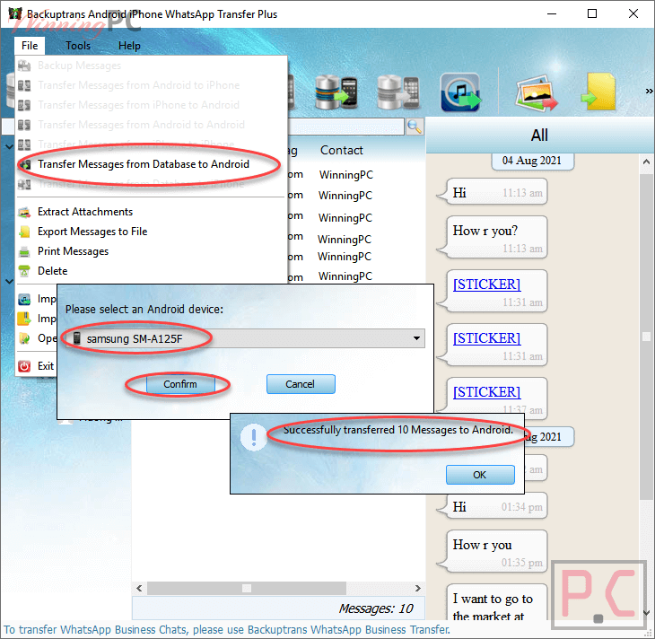 Transfer Messages Backuptrans Android Iphone Whatsapp Transfer Plus