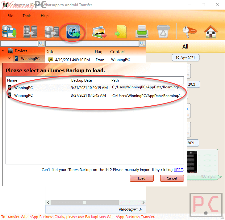 Itunes Backup Backuptrans Iphone Whatsapp To Android Transfer