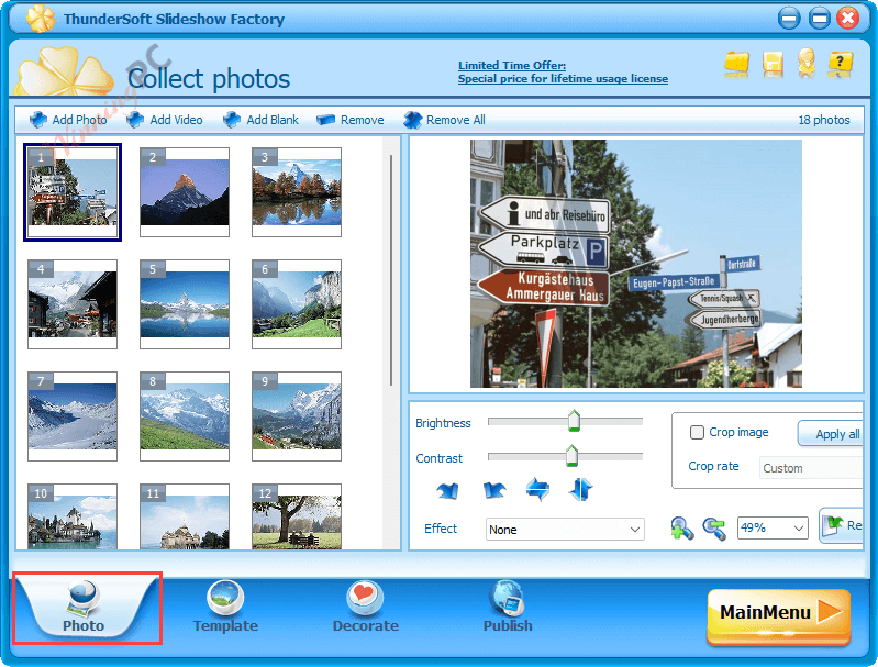 Thundersoft Slideshow Factory Collect Photos Screenshot