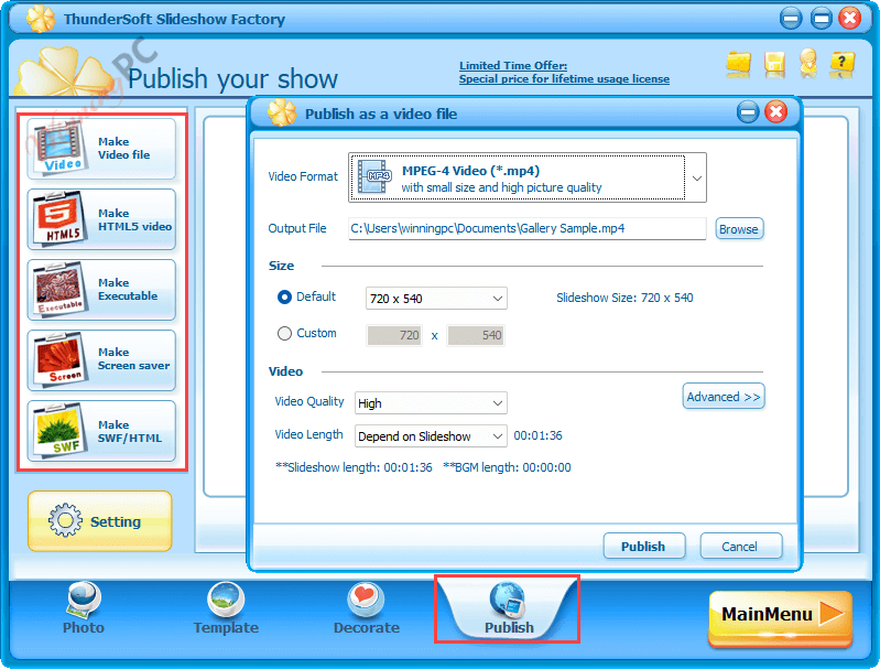 Thundersoft Slideshow Factory Publish