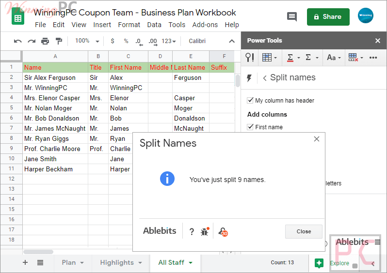 Get Result Split Names Add On For Google Sheets Get Result Split Names Add On For Google Sheets