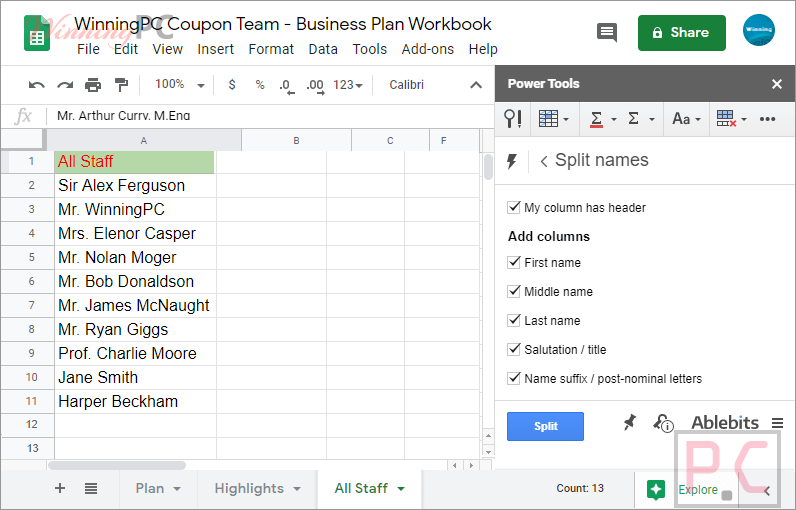 Set Option Split Names Add On For Google Sheets Set Option Split Names Add On For Google Sheets