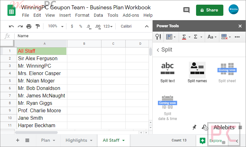 Split Names Add On For Google Sheets Screenshot Split Names Add-On For Google Sheets Coupon Code Free