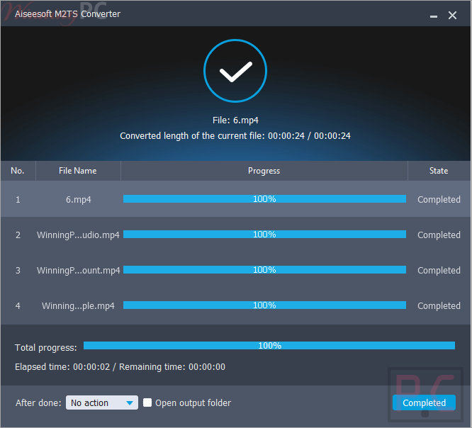 Completed Aiseesoft M2Ts Converter