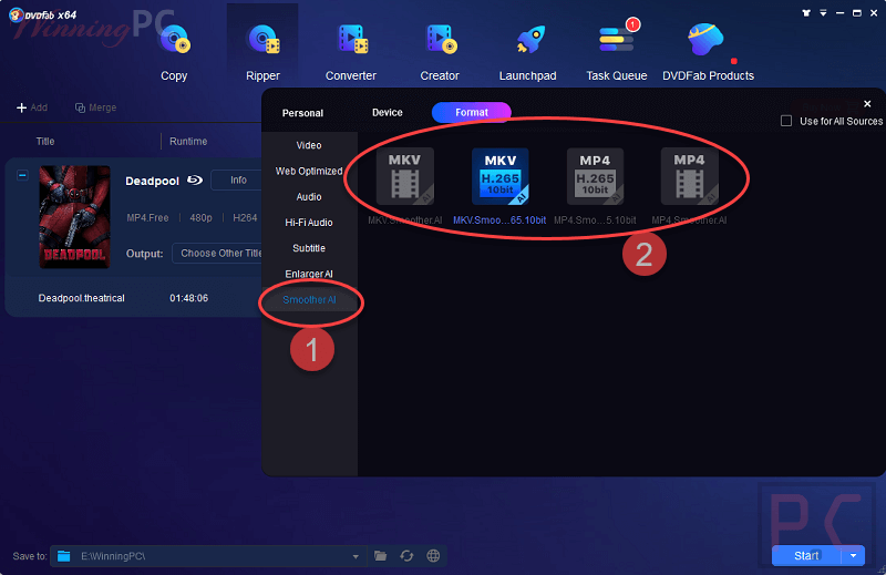 Choose Format Dvdfab Smoother Ai Choose Format Dvdfab Smoother Ai