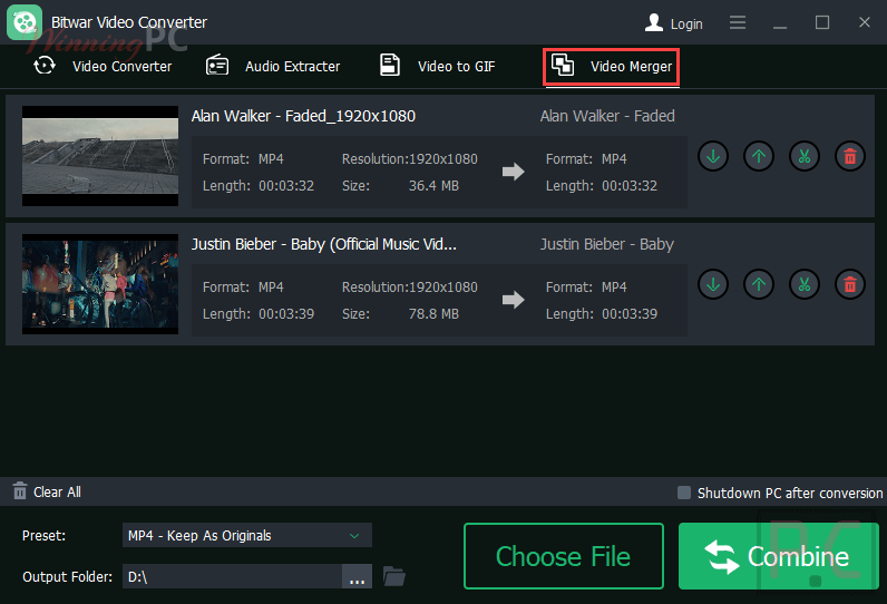 Bitwar Video Converter Video Merger