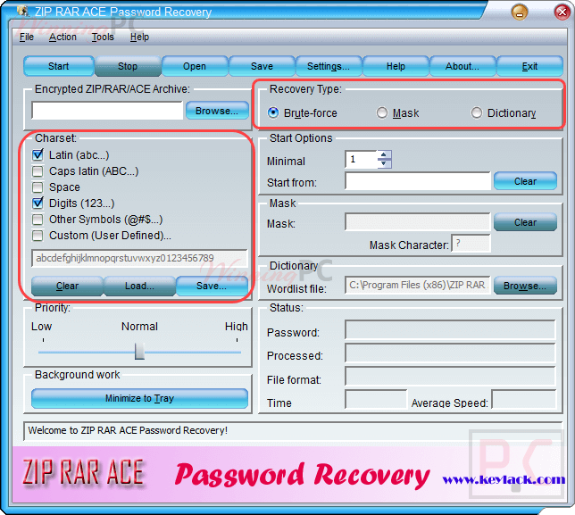 Krylack Zip Rar Ace Password Recovery Screenshot