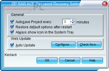 Krylack Zip Rar Ace Password Recovery Settings
