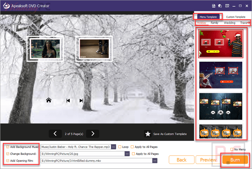 Menu Template Apeaksoft Dvd Creator