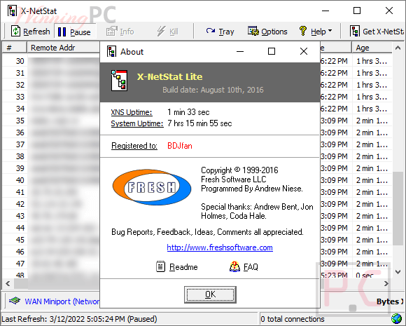 About X Netstat Lite About X Netstat Lite
