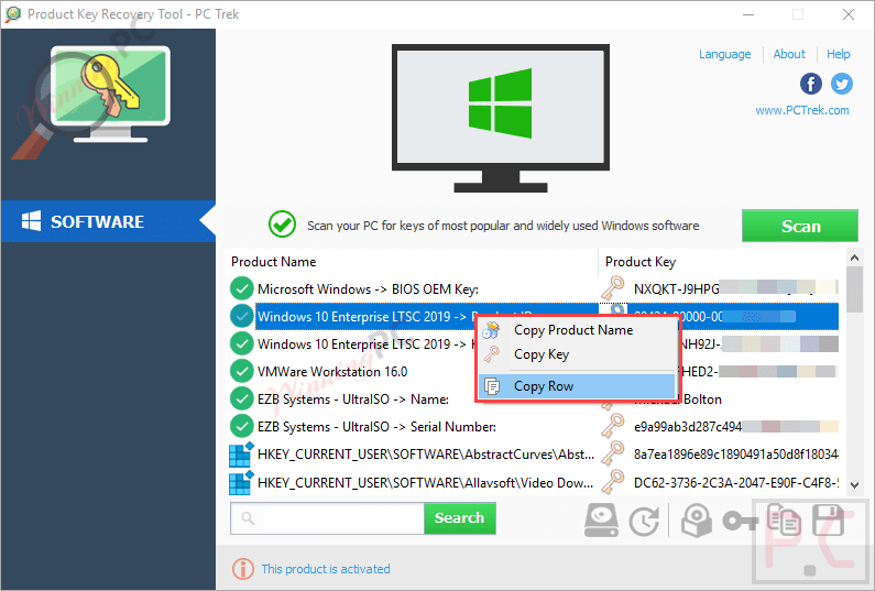 Pc Trek Product Key Recovery Tool Screenshot Pc Trek Product Key Recovery Tool Screenshot