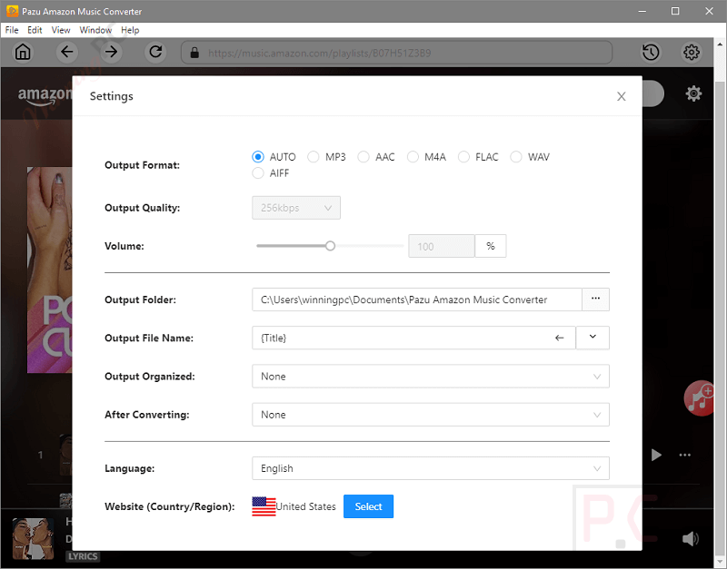 Settings Pazu Amazon Music Converter Settings Pazu Amazon Music Converter