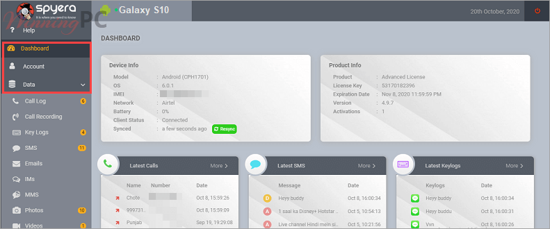 Spyera For Tablet Dashboard Spyera For Tablet Dashboard