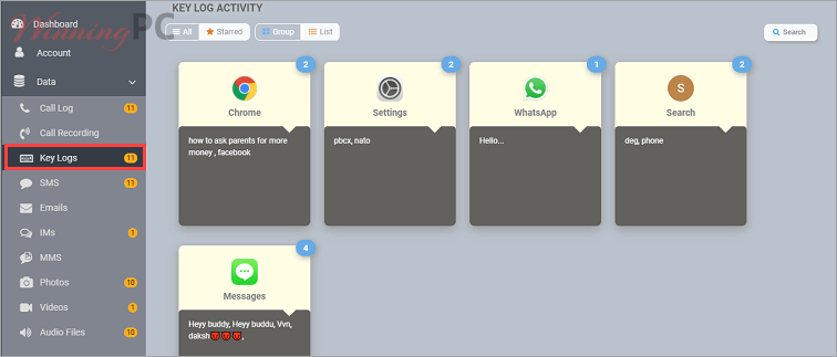 Spyera For Tablet Keylog Activity Spyera For Tablet Keylog Activity