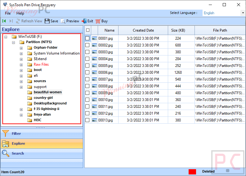 Systools Pen Drive Recovery Result