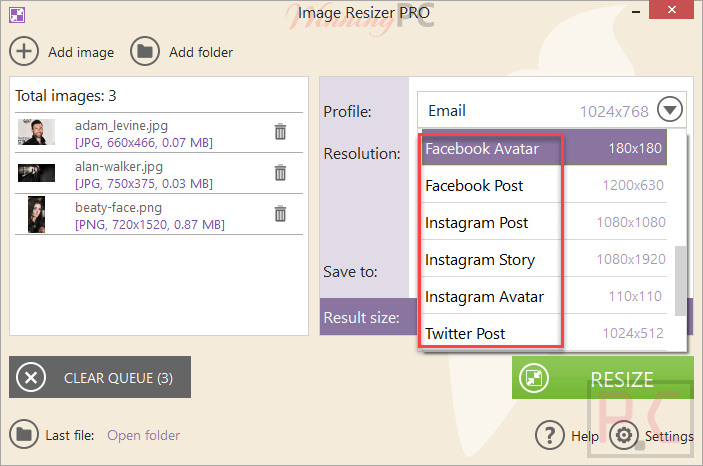 Upload Icecream Image Resizer Pro