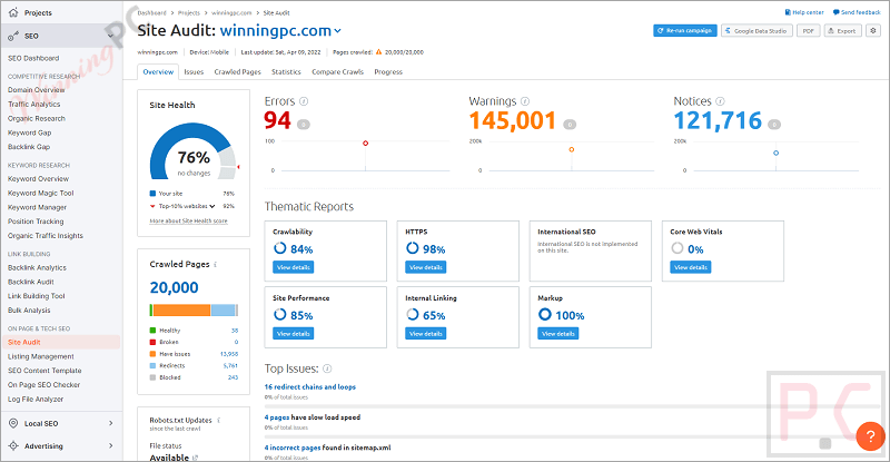 Semrush Site Audit Screenshot Semrush Site Audit Screenshot