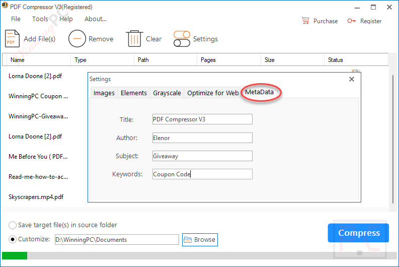 Setting Metadata Pdf Compressor
