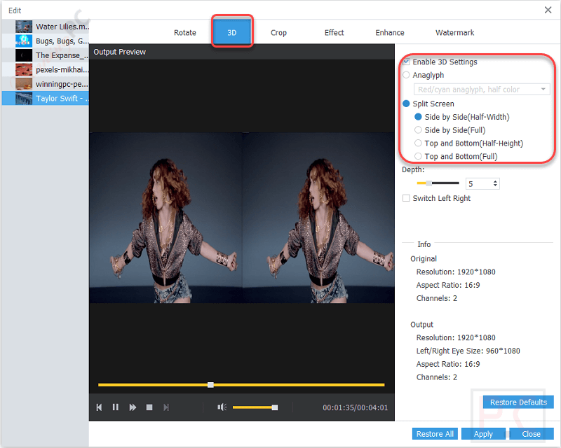 3D Anymp4 Video Enhancement