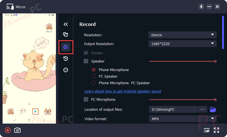Aiseesoft Phone Mirror Android Record Settings