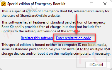 Enter Registration Code Emergency Boot Kit